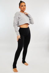 Black Ribbed Fabric Stirrup Leggings - Jayne