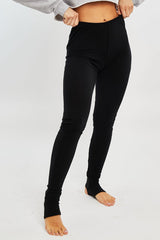 Black Ribbed Fabric Stirrup Leggings - Jayne