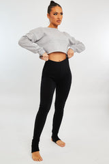 Black Ribbed Fabric Stirrup Leggings - Jayne
