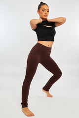 Chocolate High Waist Jersey Leggings - Kirsty