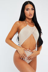 Stone Crossover Chain Halterneck Bodysuit - Mariel