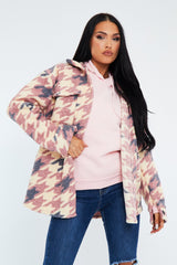 Pink Houndstooth Pocket Front Shacket - Reem