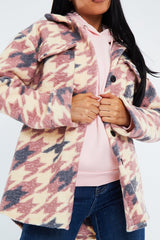 Pink Houndstooth Pocket Front Shacket - Reem