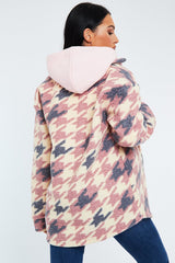 Pink Houndstooth Pocket Front Shacket - Reem