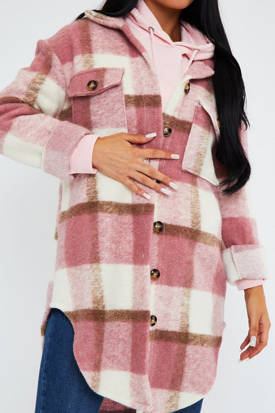 Pink Checked Pocket Front Shacket - Dalani