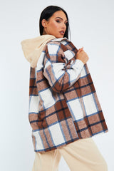 Brown Check Pocket Front Shacket - Nura