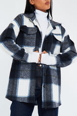 Navy Check Pocket Front Shacket - Nura