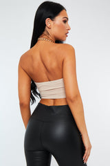 Beige Gold Chain Halter Neck Crop Top - Leena