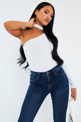 White One Sleeve High Neck Bodysuit - Qin
