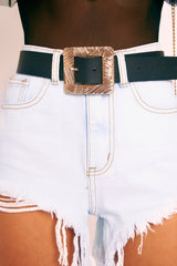 Black Faux Leather Gold Engraved Buckle Belt - Paloma