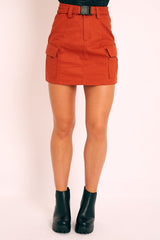 Rust Buckle Belted Utility Skirt - Fallyn