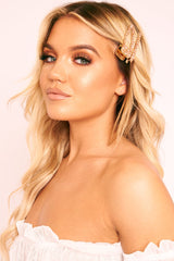 Rose Gold Diamante Embellished Pack Of 2 Hair Clips - Genelle