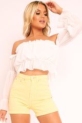 White Ruffle Bardot Crop Top - Aagna