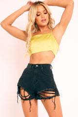 Olive Satin Bow Tie Back Crop Top - Jeylin