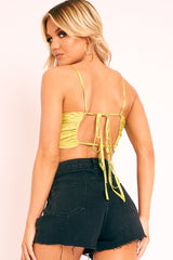 Olive Satin Bow Tie Back Crop Top - Jeylin