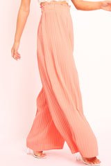 Coral Plisse Frill Waist Wide Leg Trousers - Otta