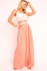 Coral Plisse Frill Waist Wide Leg Trousers - Otta