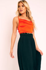 Red Satin Cowl Neck Lace Up Back Crop Top - Kamsi