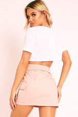 Pink Buckle Belted Utility Skirt - Fallyn