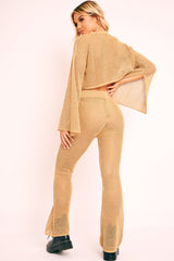 Gold Metallic Crochet Trouser Crop Top Co-ord - Natia