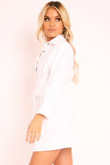 White Resin Belt Gathered Sleeve Shirt Dress - Tawny