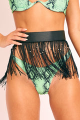 Black Faux Leather Tassel Detail Belt - Preslie