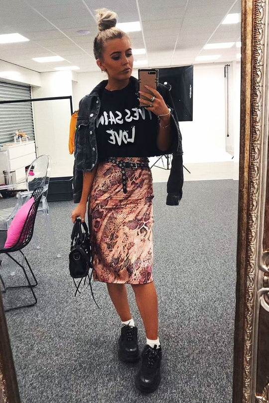 Pink Snake Satin Midi Skirt - Klover