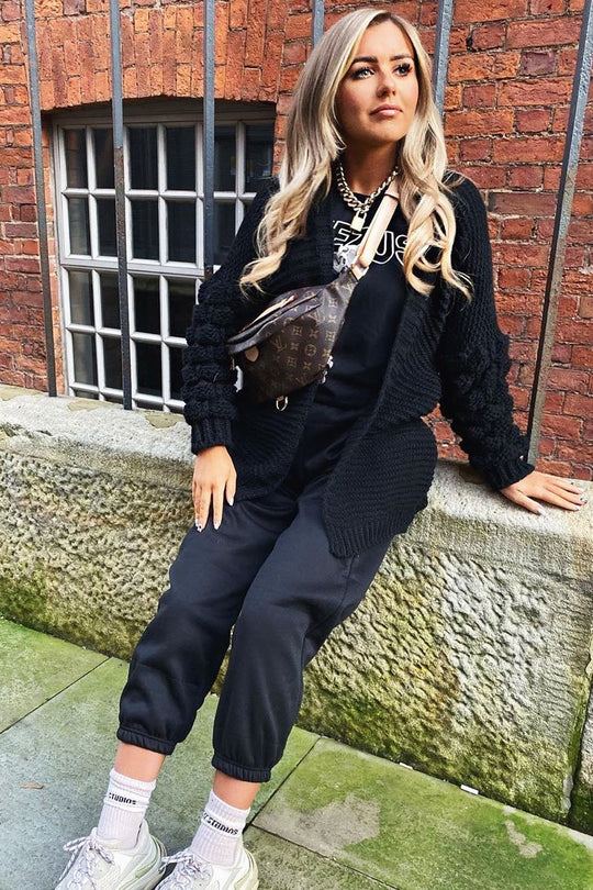 Black Chunky Knit Oversized Cardigan - Eaden