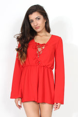 Mona Red Tie Front Playsuit