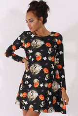 Black Halloween Theme Swing Dress - Mona