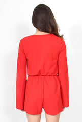 Mona Red Tie Front Playsuit
