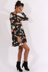 Black Halloween Theme Swing Dress - Mona