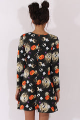 Black Halloween Theme Swing Dress - Mona