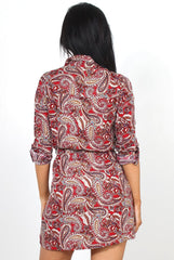 Mona Red Paisley Print Shirt Dress
