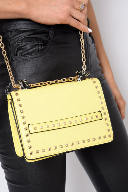Yellow Studded Animal Head Clutch Bag -Mona