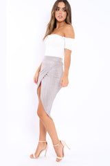 Silver Pleated Wrap Over Skirt - Monica