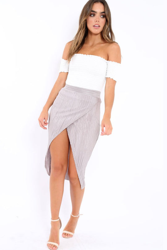Silver Pleated Wrap Over Skirt - Monica