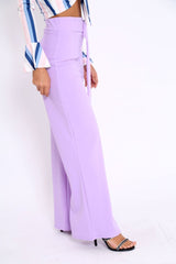 Lilac High Waist Wide Leg Trousers with Buckle - Monico