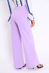 Lilac High Waist Wide Leg Trousers with Buckle - Monico