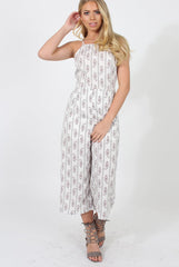White Pattern Culotte Jumpsuit - Monika