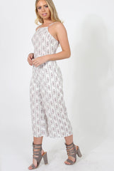 White Pattern Culotte Jumpsuit - Monika