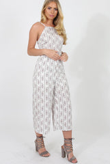 White Pattern Culotte Jumpsuit - Monika
