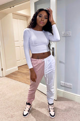 Pink Half White Elasticated Waist Joggers - Dasha