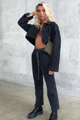 Washed Black Crop Denim Jacket - Nianna