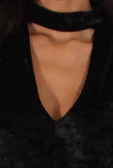Black Crushed Velvet Cut Out High Neck Top - Morgan