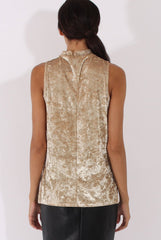 Camel Crushed Velvet Cut Out High Neck Top - Morgan