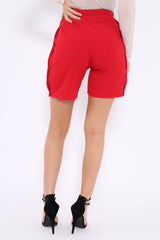 Red Shorts with White Side Stripe and Poppers - Moyra