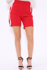 Red Shorts with White Side Stripe and Poppers - Moyra