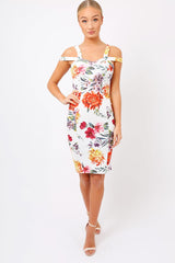 White Floral Cross Over Strap Dress - Briony