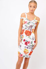 White Floral Cross Over Strap Dress - Briony